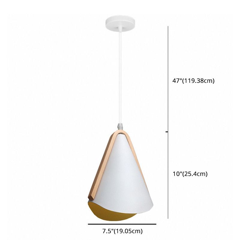 Lámpara de suspensión de diseño de metal de grano de madera nórdica de estilo nórdico de 1 luces en blanco