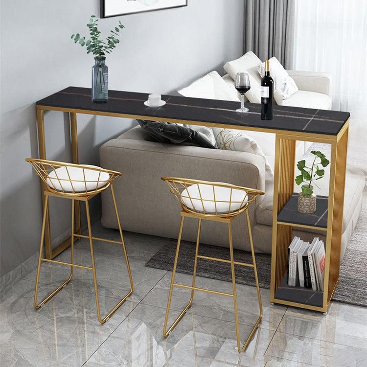 Black Stone Top Bar Dining Table Modern Rectangle Bar Table with Storage