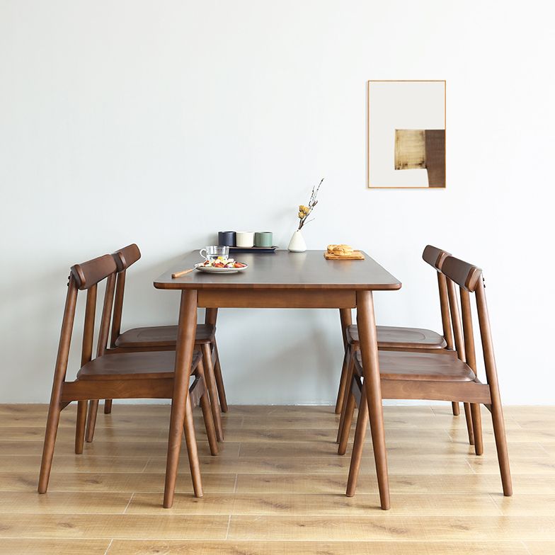 Minimalist Standard Khaki Dining Set Rectangle Shape Solid Wood Dining Set with 4 Legs Base