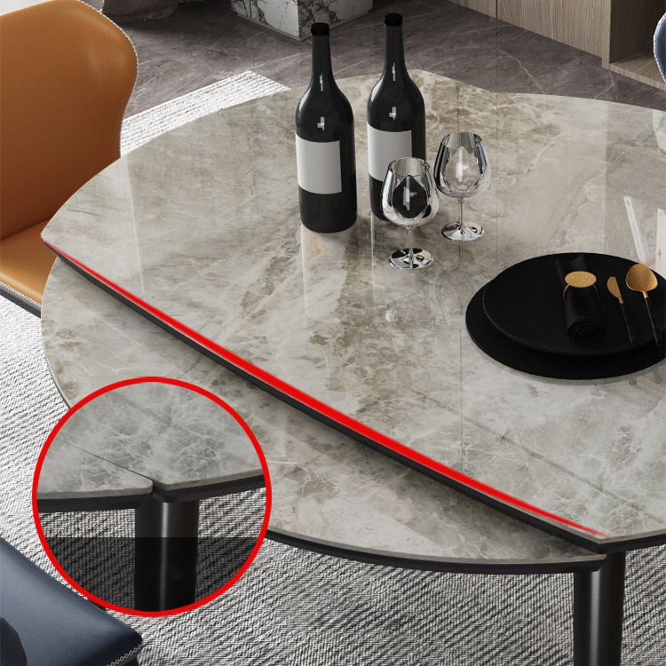Sintered Stone Top Extendable Round Table for Restaurant Modern Dining Table with Black 4 Legs