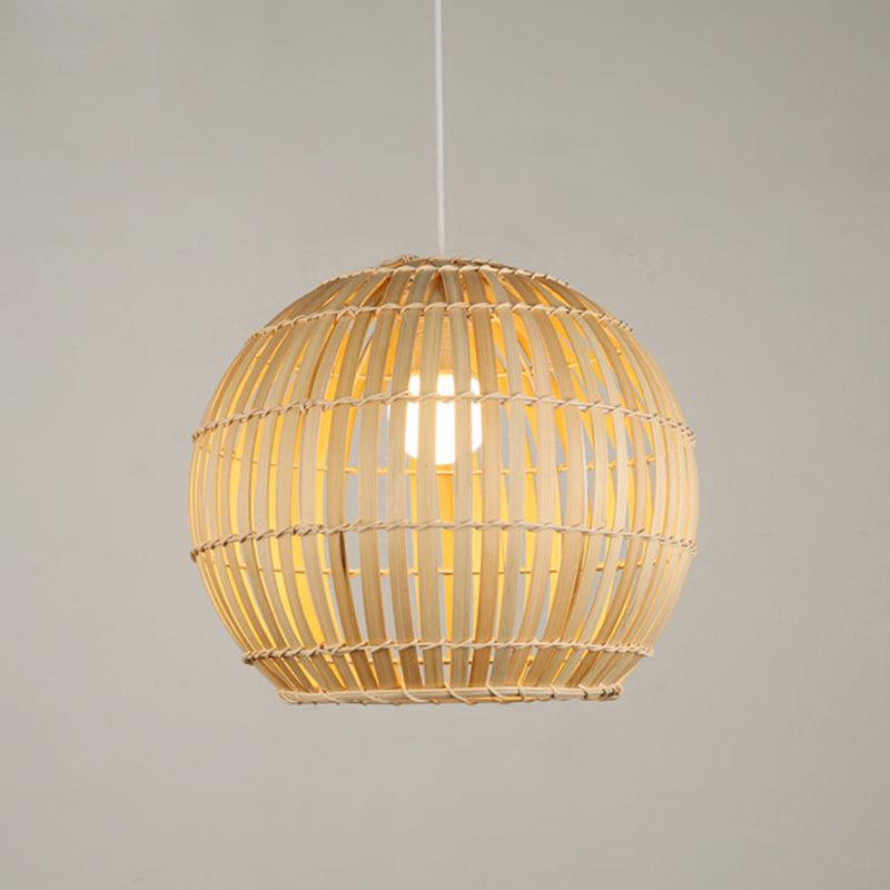 12"/16"/19.5" W Global Pendant Light Fixture Asia Bamboo Stripe 1 Head Restaurant Pendulum Light in Beige