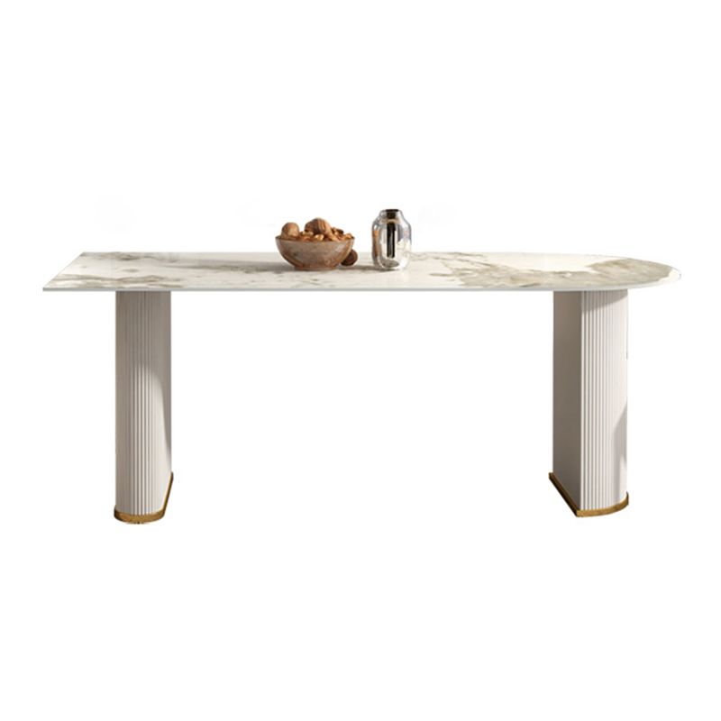 Modern Freeform Dining Table Sintered Stone Table with Double Pedestal