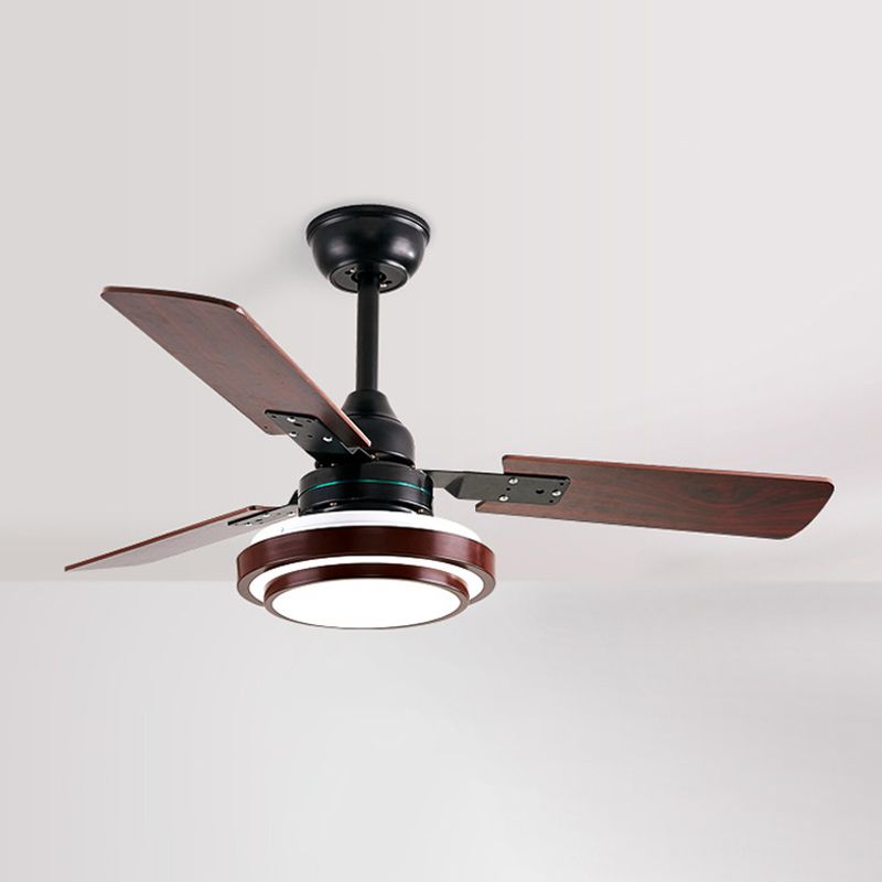 3 Blades LED Round Semi-Flush Ceiling Light Vintage Acrylic Pendant Fan Lamp for Bedroom