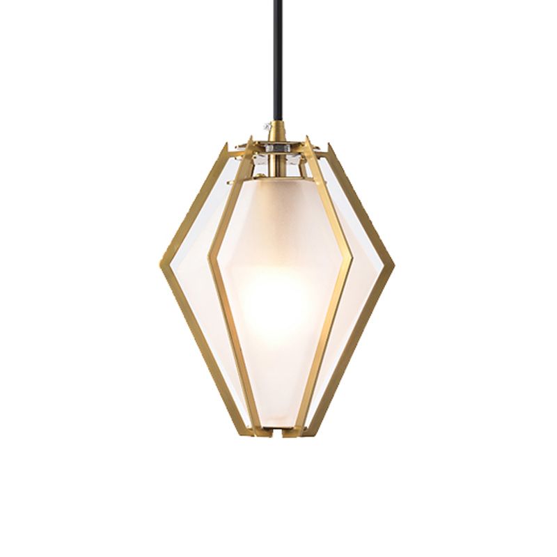 Illuminazione a ciondolo diamante moderno vetro 1 verde chiaro/trasparente/testurizzata a sospensione a sospensione con gabbia di metallo robusta/lineare/a campana