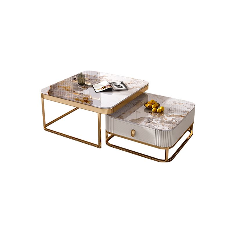 Glam Nesting Coffee Table Set Square Frame Slate Coffee Table