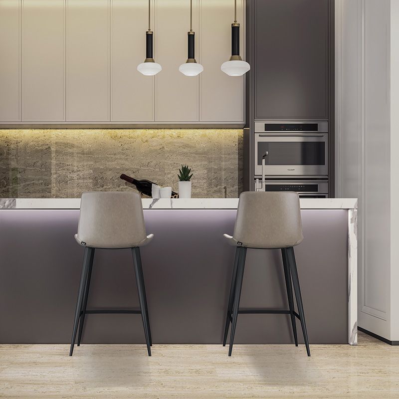 Faux Leather Upholstered Stools Low Back Bar Stools with Metal Base