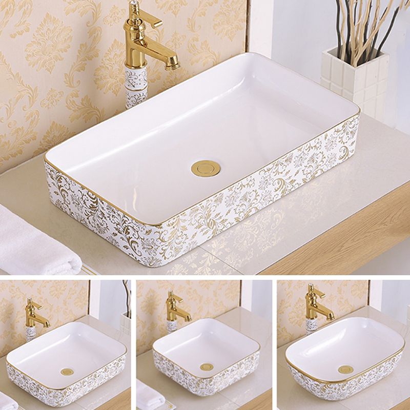 Traditional Vessel Sink Oval Porcelain with Pop-Up Drain Vessel Lavatory Sink