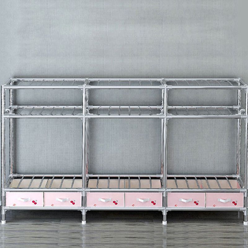 Fabric and Metal Wardrobe Cabinet Industrial Style Home Bedroom Wardrobe Closet