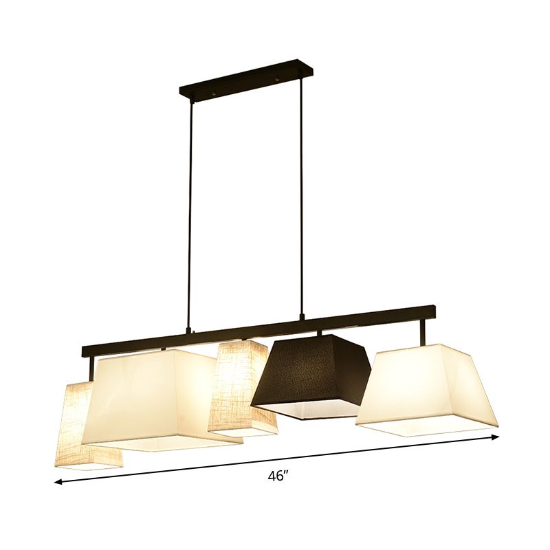 Fabric Trapezoid Hanging Lamp Kit Contemporary 3/5 Lights Black and White Island Light