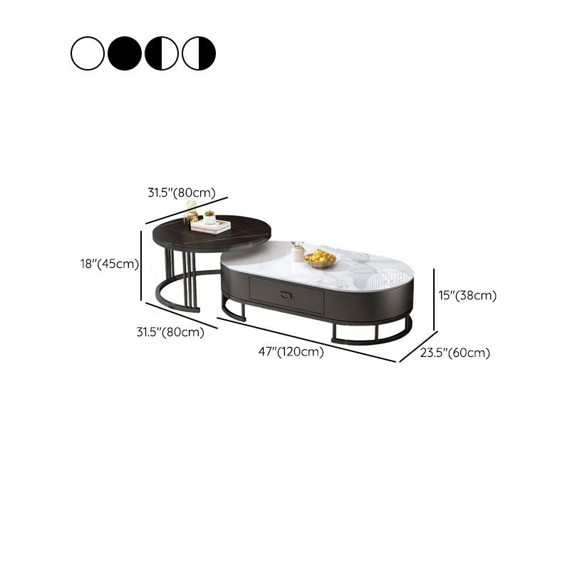 Glam Coffee Table Oval Nesting Nesting Coffee Table with Drawer Slate Cocktail Table