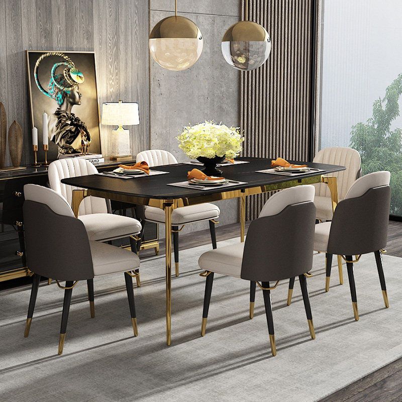Sillas de comedor de cuero de estilo minimalista tapizadas sin brazos con respaldo sólido (juego de 4)