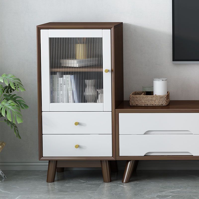 Rubberwood Glass Door Accent Cabinet 2 - Drawer 19.7" W Side Cabinet