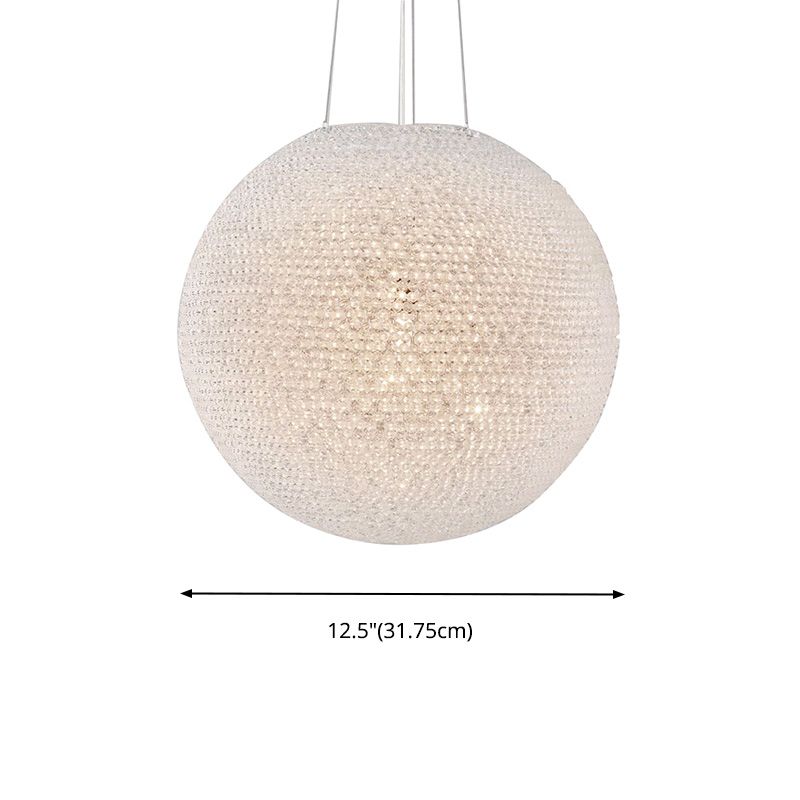 Silver Spherical Chandelier Lighting Minimalist 1-Light Crystal Suspension Lamp