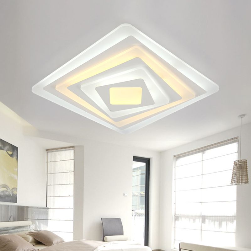 Quadratische/Rechteck dünne LED Deckenleuchte Zeitgenössische Acryl Weiß Spiral Design Unterputz Lampe im warmen/weißen Licht, 19.5"/35.5"/47" W