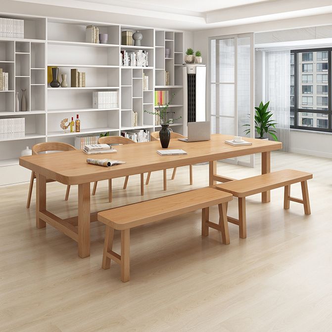 Rectangle Trestle Dining Table Modern Pine Wood Table for Living Room