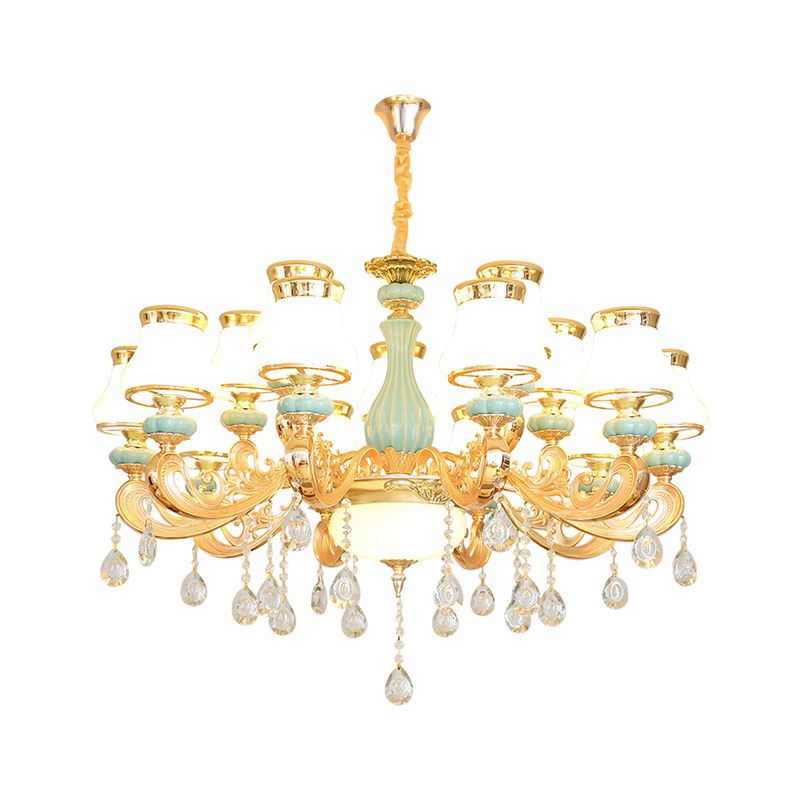 Handblown Glass Gold Chandelier Light Bud Retro Pendant Light Fixture with Crystal Accent