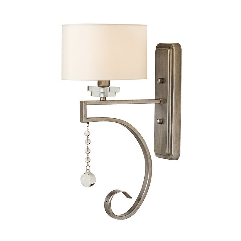 1 Bulb Crystal Wall Sconce Traditional Bedroom Wall Lighting Fixture with Drum Fabric Shade in Nickle