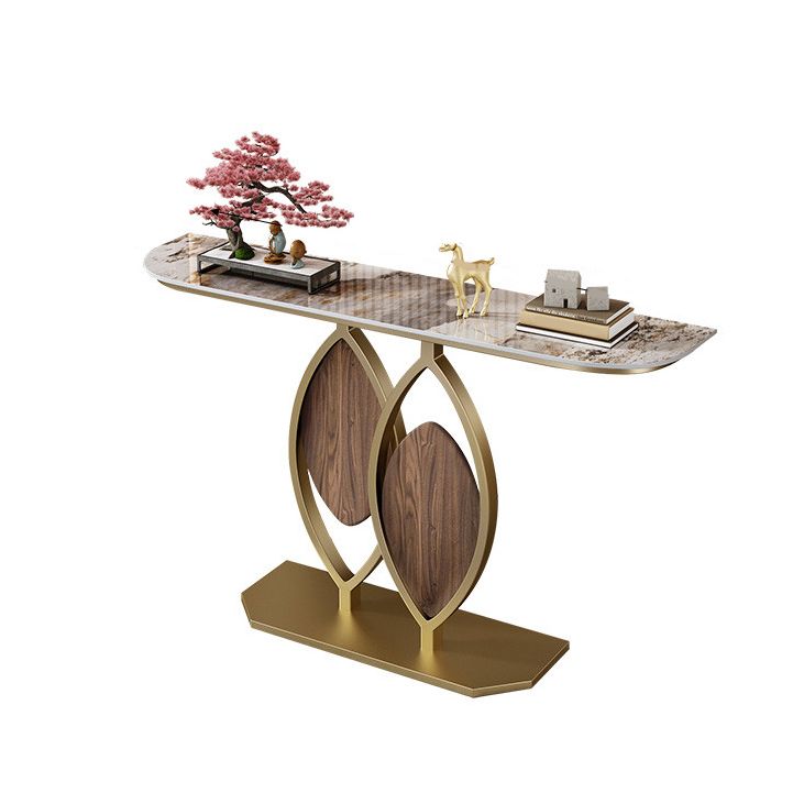 Glam Style Stone Top Consloe Table with Pedestal Base for Hall Table