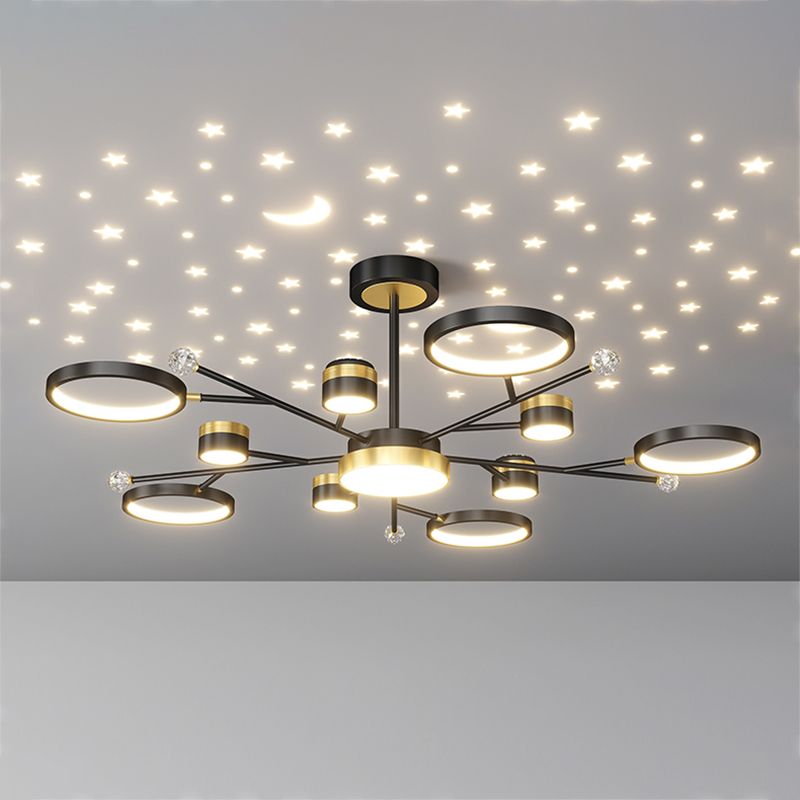 Cylinder Shape Metal Chandelier Lights Modern 11 Light Chandelier Lighting in Black