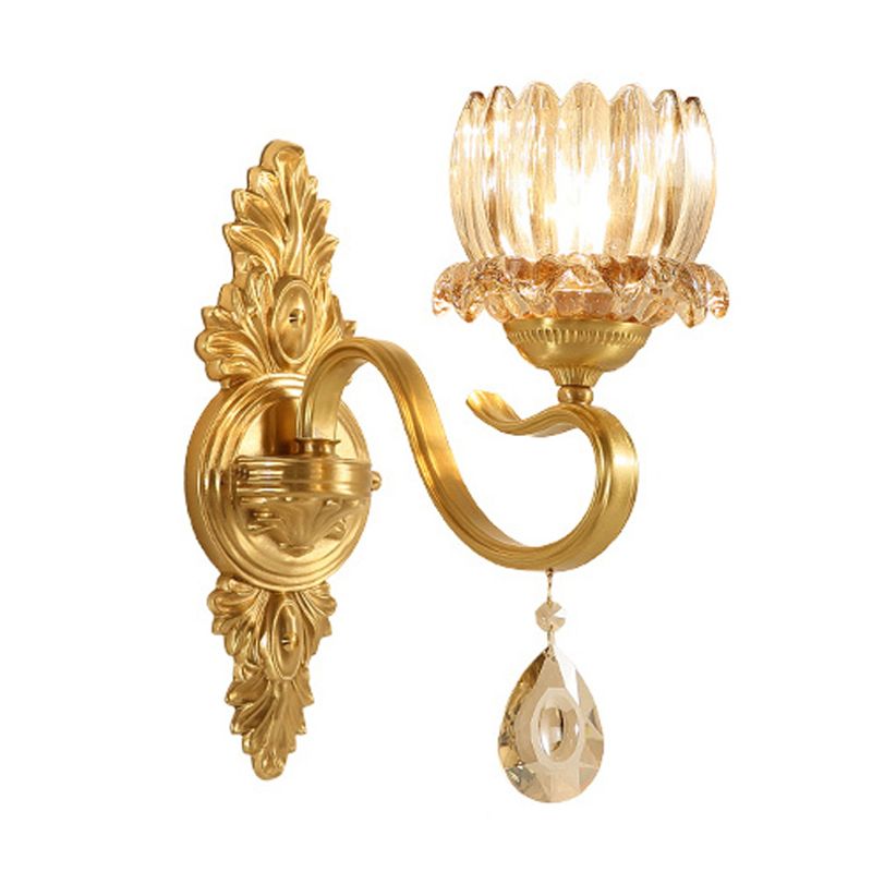 1 / 2 - Light Solid Brass Wall Sconce Post Modern Wall Armed Sconce with Crystal Accent