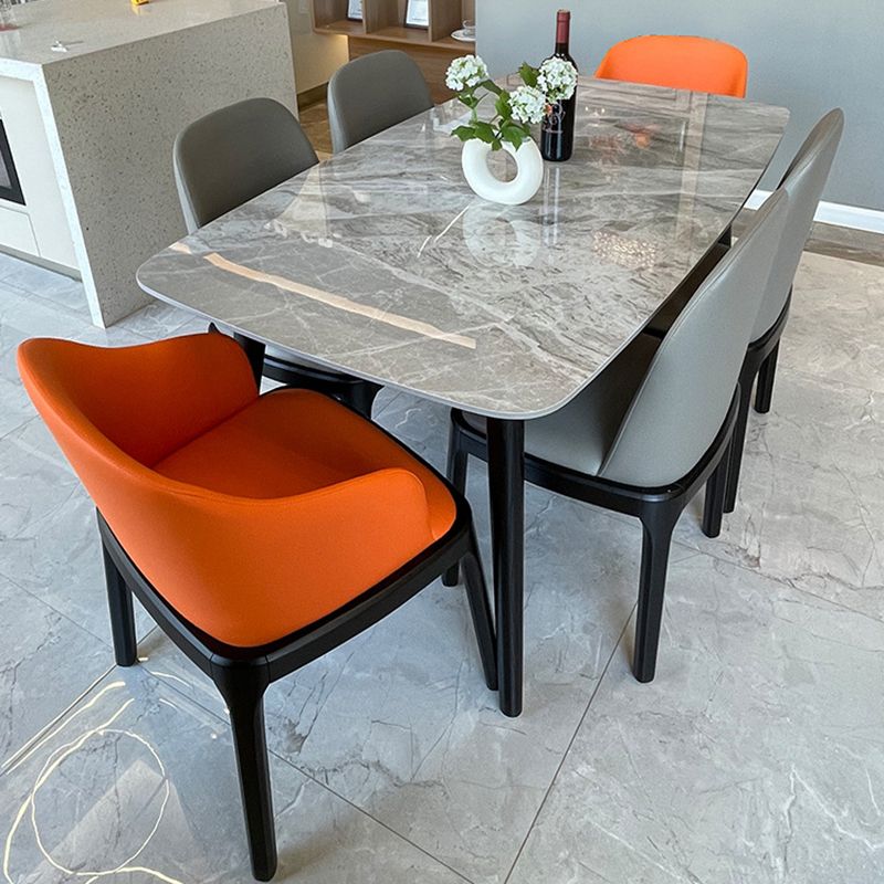 Stone Top Dining Table Modern Rectangle Table with 4 Wood Legs in Black