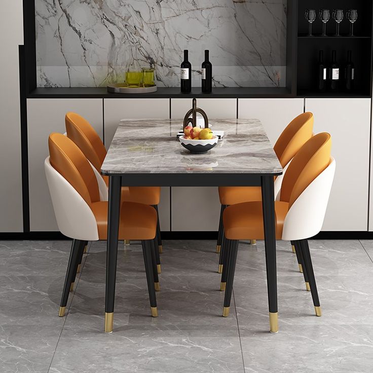 Glam Iron Dining Table Set 1/2/5/7 Pieces Rectangle Dinette Set with Sintered Stone Top
