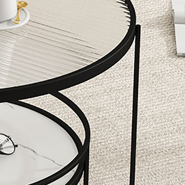 3 Legs Round Cocktail Table Glass Top Coffee Table with Shelf