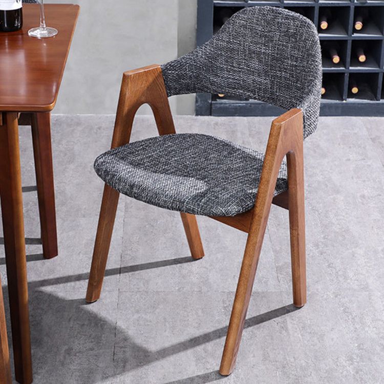 Scandinavian Rubberwood Open Arm Chair Upholstered Dining Chair with Wood Legs