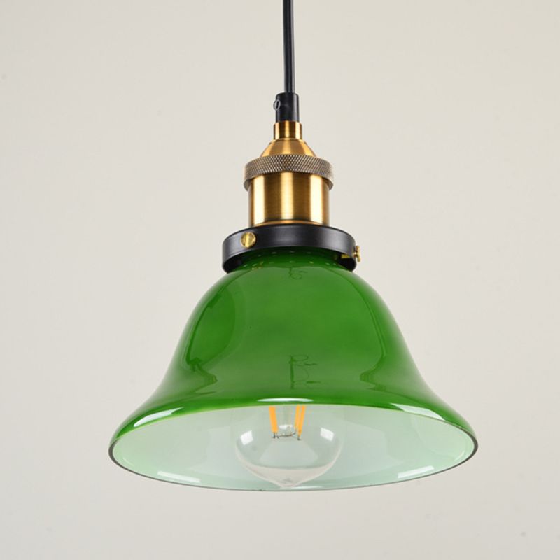 Green 1-Light  Pendant Ceiling Light Retro Glass Shade Cone Pendant Light Fixture for Living Room