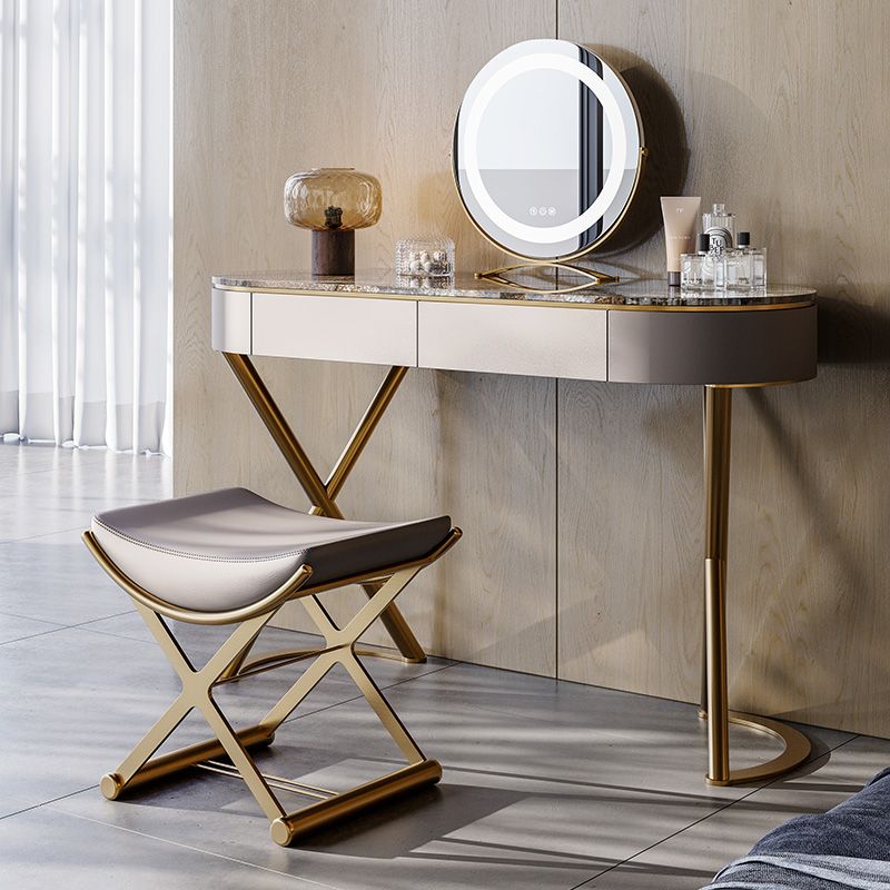 Lighted Mirror Vanity Table Set Luxurious Stone Top Dressing Table