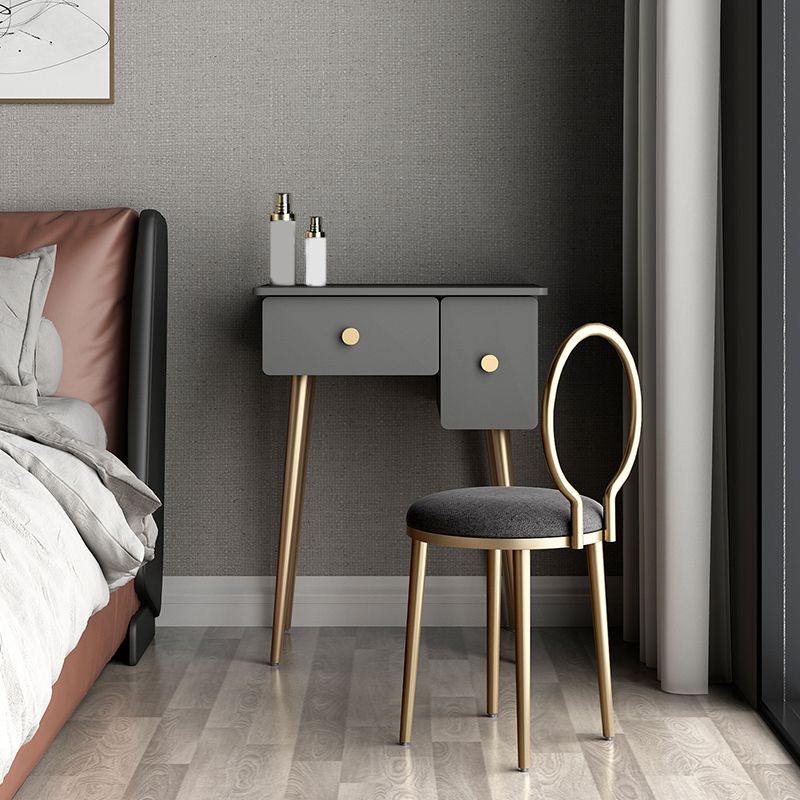 Glam Wooden/Metal Make-up Vanity with Drawer in Grey for Bedroom