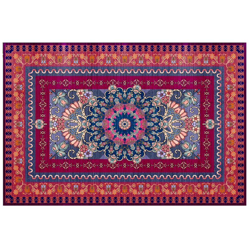 Red Tone Luxury Rug Polyester Ethnic Print Area Rug Anti-Slip Backing Carpet for Home Decoration