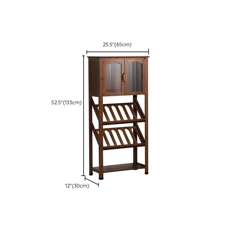 Modern Floor Wine Rack Kitchen Wine Bottle & Glass Rack in Brown