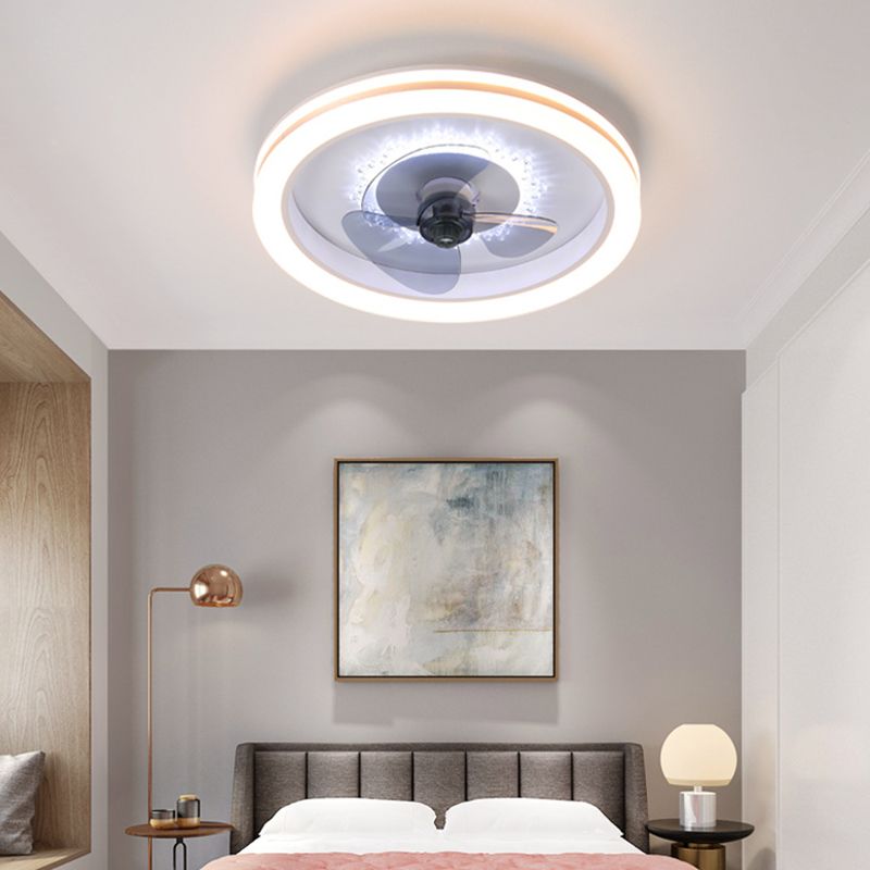 Einfachheit runde LED -Deckenventilator Acryl Schlafzimmer Halbflush -Leuchte mit 3 Klingen