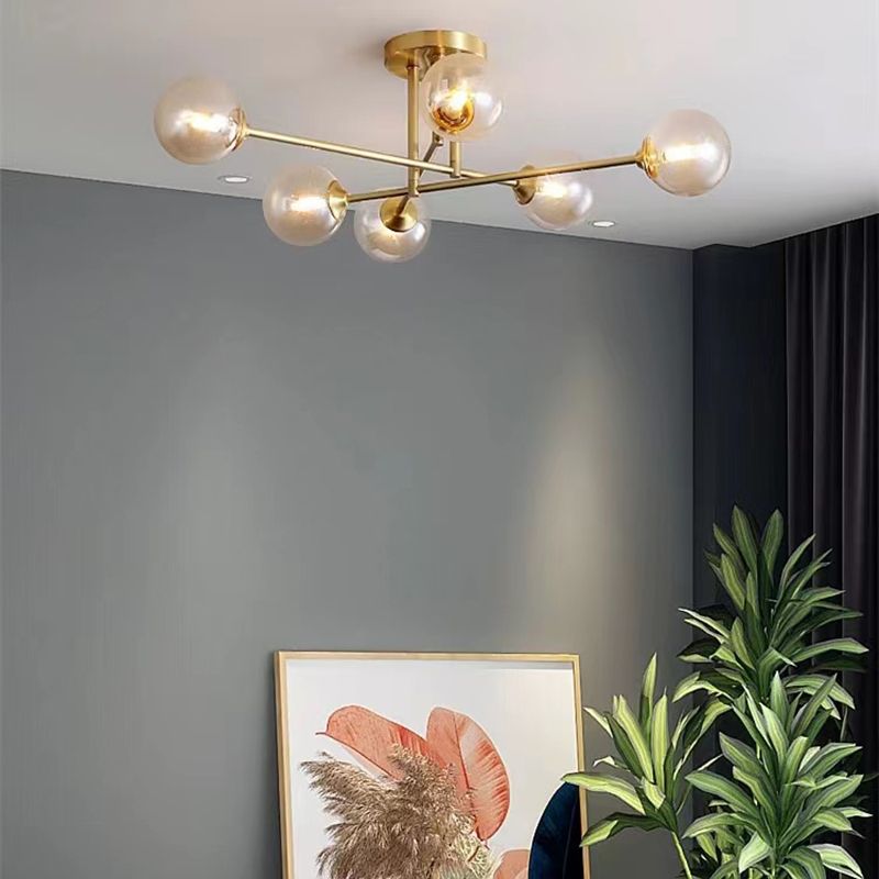 Nordic Style Golden Ceiling Light Ball Shape Glass Shade Ceiling Lamp for Bedroom