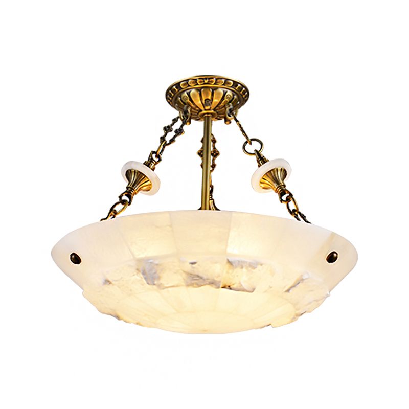 White Glass Bowl Semi Flush Mount Traditional 3/4-Light Living Room Close to Ceiling Lamp, 16"/19.5" W