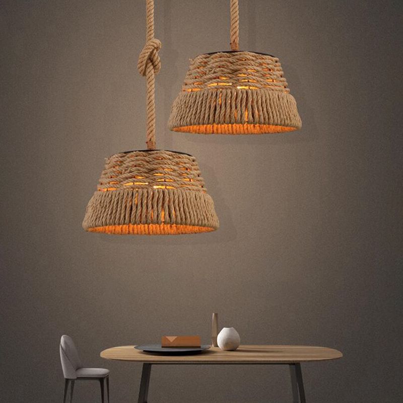 Canna intrecciata a mano a sospensione Light Industrial Style Industrial Stiro battuto con tonalità affusolata per il ristorante