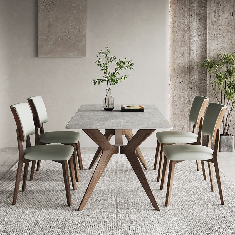 Modern Gray Stone Dining Table Set 1/4/5 Pieces Dining Set with Leather Chairs