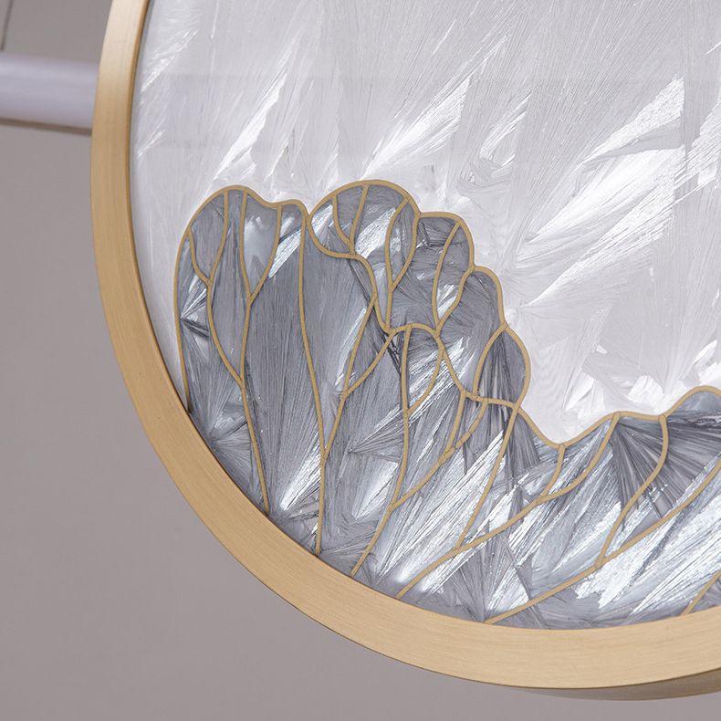 Chinese Style Gold Round Linear Island Pendant Lighting LED Metal Island Ceiling Light for Living Room