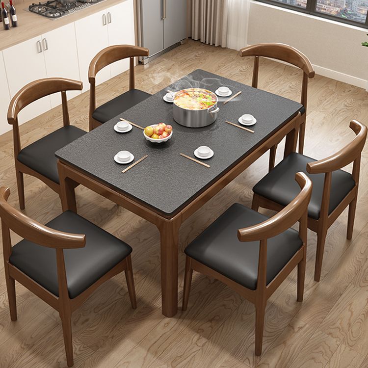 Modern Stone Rectangle Dining Table Rubber Wood Base for Dining Room