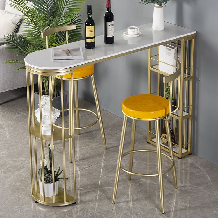 Glam Style Bar Dining Table Faux Marble Bar Stool Table with Storage