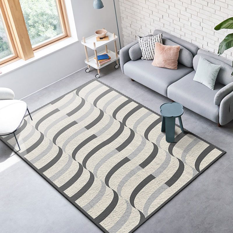 Black and White Lines Rug Living Room Carpet Polyester Washable Area Rug