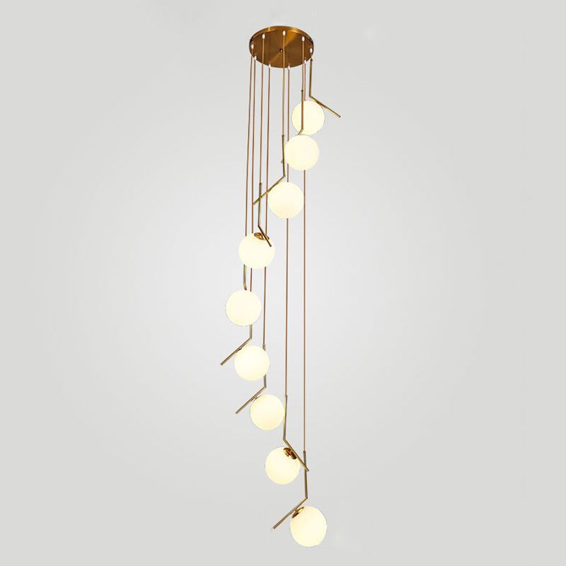 Minimalist Sphere Multi Light Pendant Opal Glass Living Room Suspension Lamp with Metal Arm
