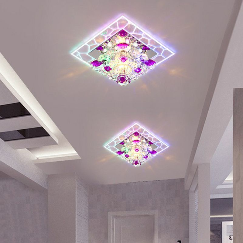 Crystal Square Flush Light Modern Style Clear LED Flush Ceiling Light Fixture for Corridor