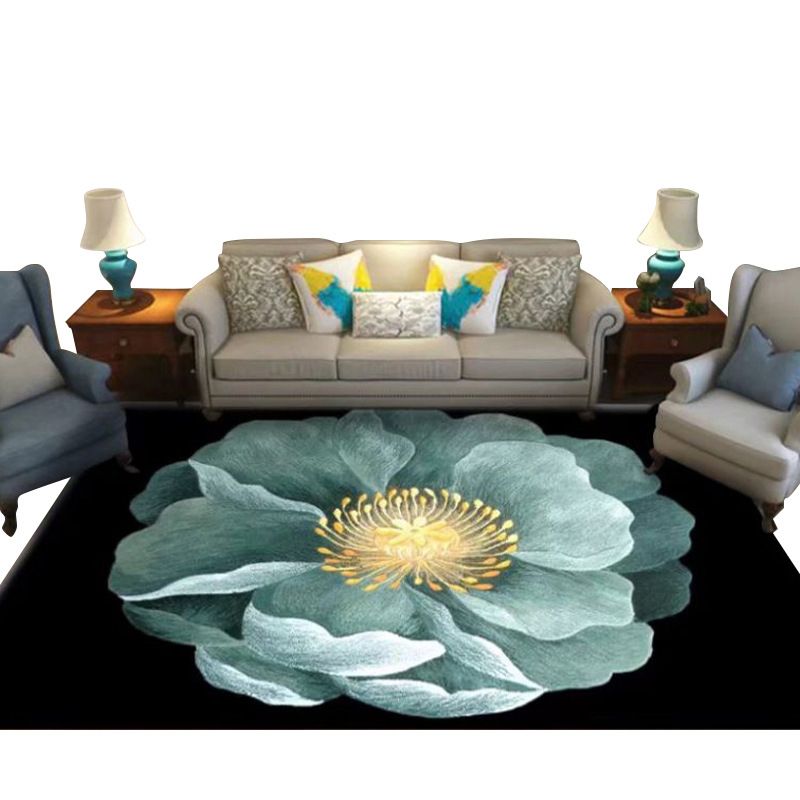 Flower and Feather Pattern Rug Trendy Polyester Carpet Non-Slip Backing Carpet for Home Decor