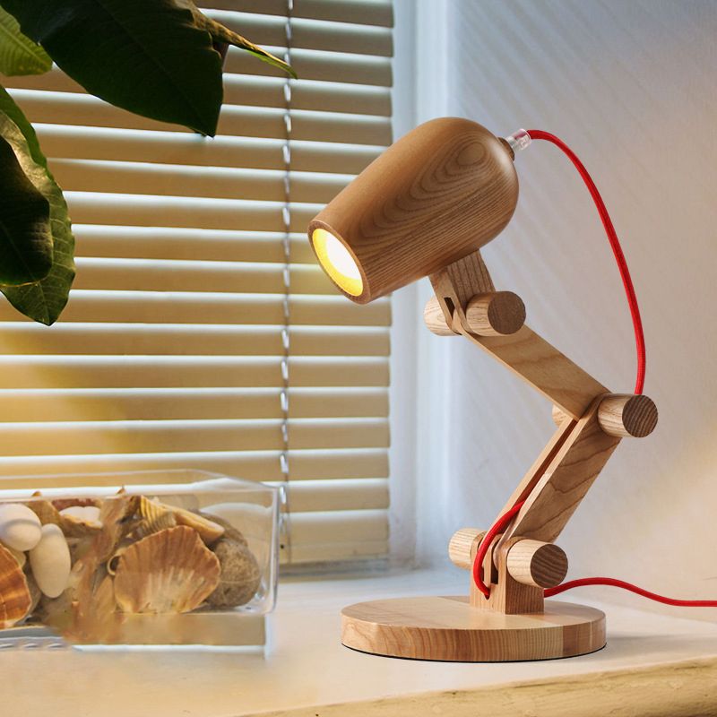 Swing Arm Wood Night Table Light Contemporary 1-Light Beige Night Lamp for Living Room