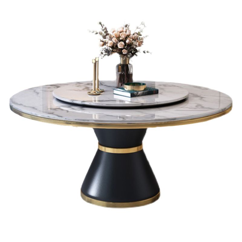 Modern Style Home Marble Dining Table Single Pedestal Base Round Table with Turntable