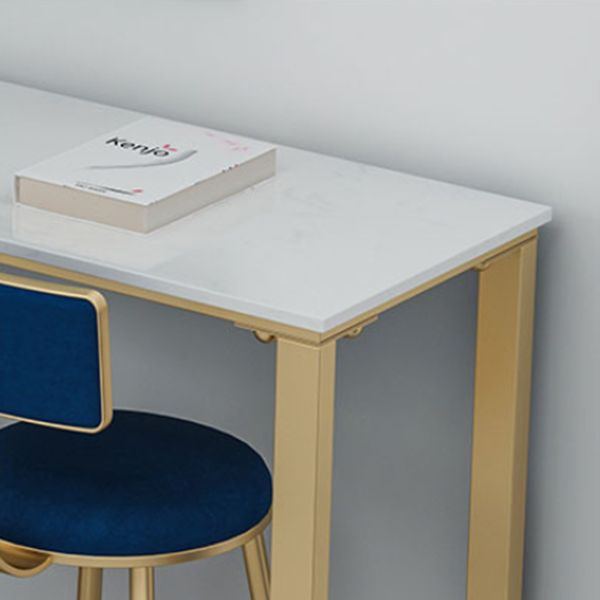 Glam White Marble Bar Dining Table Rectangle Indoor Bistro Table with Shelve