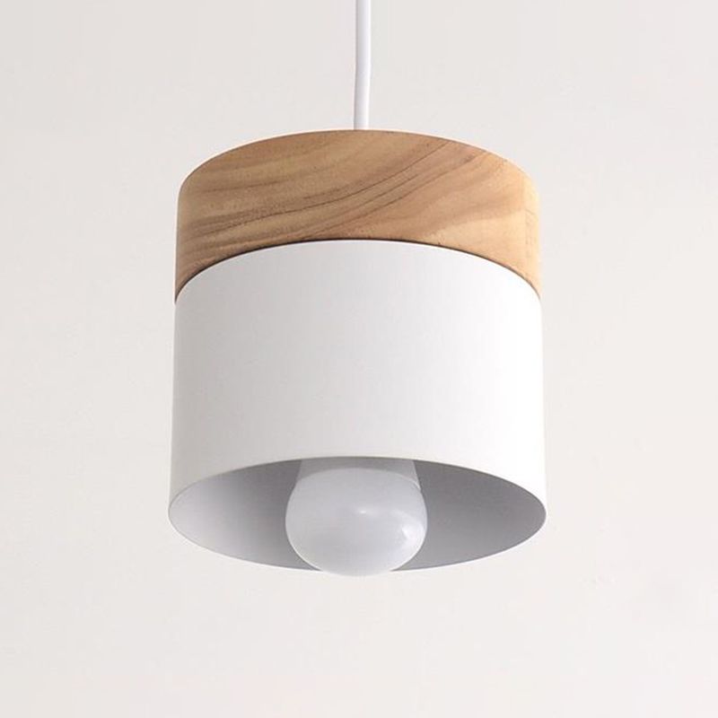 Lampada a cilindro cilindri in metallo semplice illuminazione a 1 bulbina con top in legno per sala da pranzo