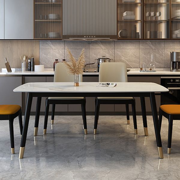 Traditional Luxury Dining Table Stone and Wood Legs Rectangle Dining Site Table